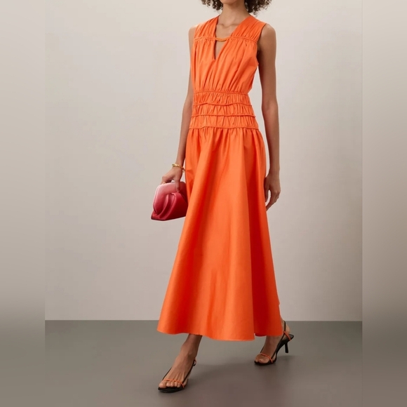 ROKSANDA COLLECTIVE Orange Smocked Waist Maxi Dress, Size 10 - Picture 1 of 17